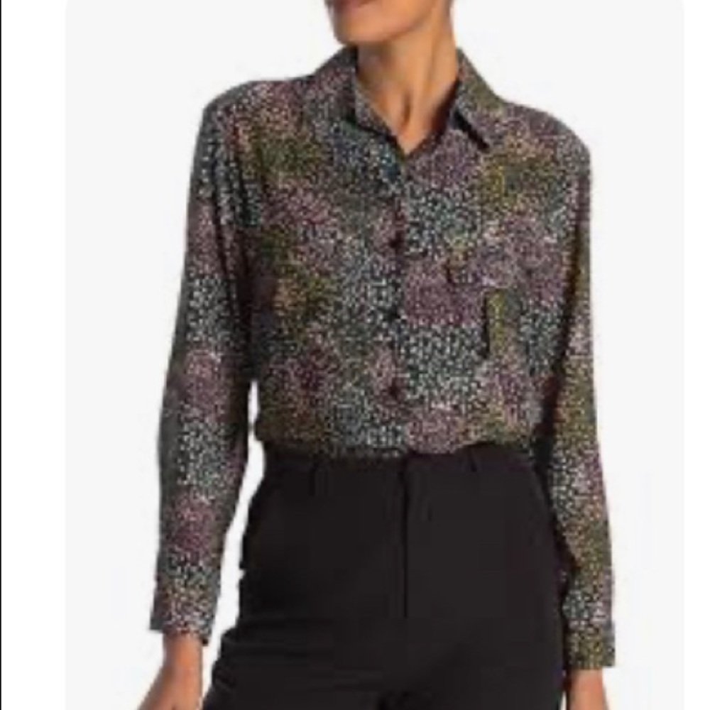Pleione Floral Double Pocket Long Sleeve Blouse